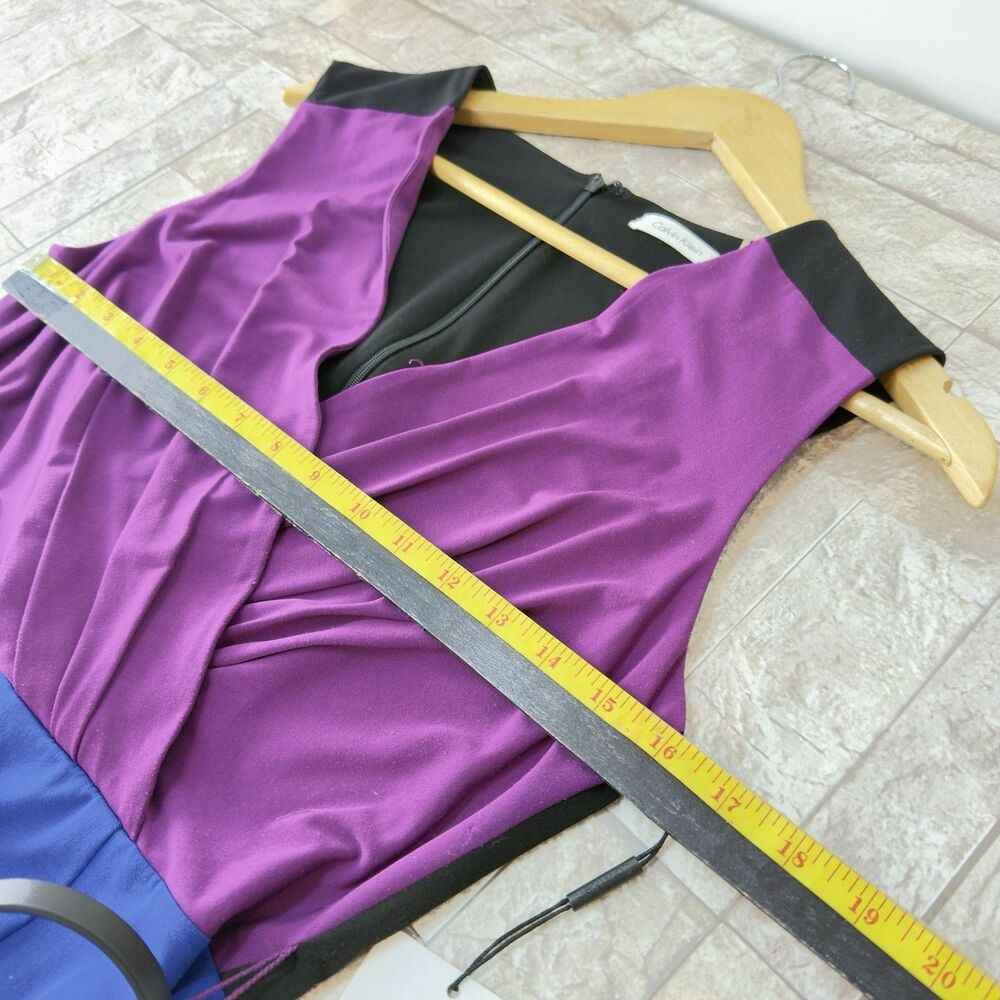 NEW CALVIN KLEIN Size 6 Sheath Dress Purple Black Blue Color Block Sleeveless - Picture 7 of 14